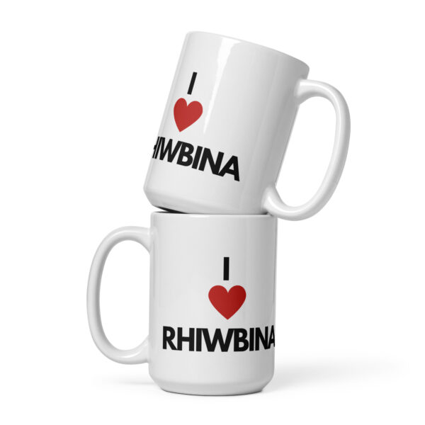 White glossy I Love Rhiwbina mug